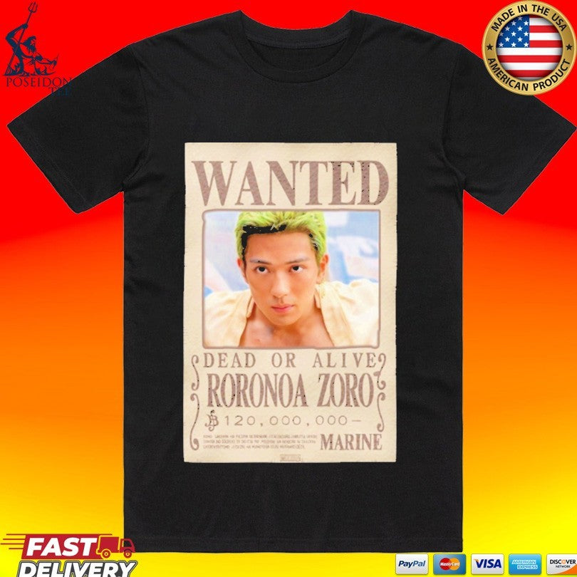One Piece Wanted Dead Or Alive Roronoa Zoro Pirate Hunter T-shirt