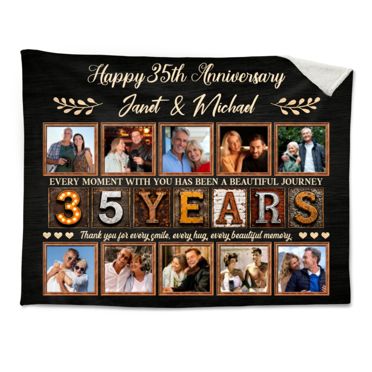 Personalized 35th Anniversary Photo Collage Blanket, Custom 35 Years Together Gift, Wedding Anniversary Blanket, Couple Memory Keepsake