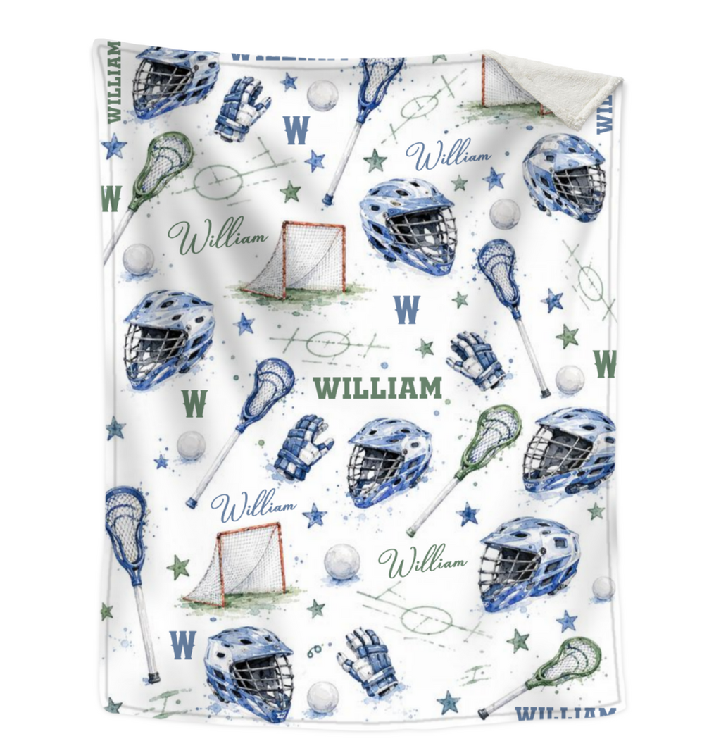 Personalized Lacrosse Blanket, Custom Name Lacrosse Player Blanket, Boys Sports Room Decor, Lax Player Throw Blanket, Gift for Laxer