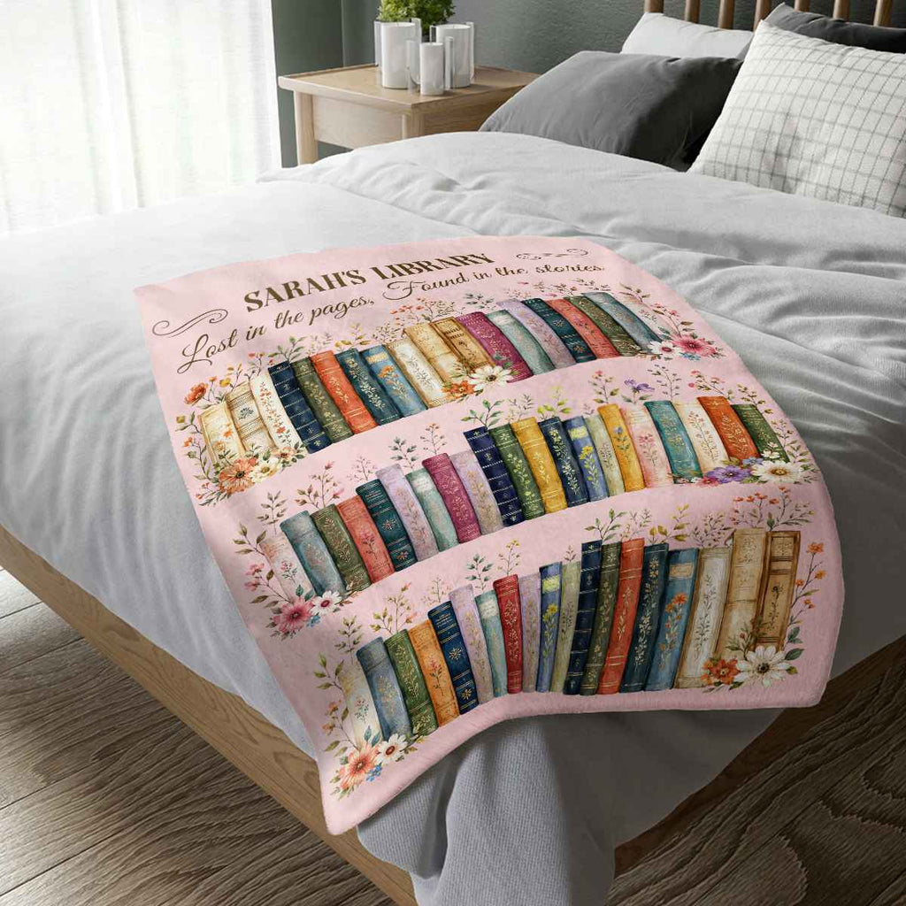 Personalized Book Lover Gift, Custom Library Blanket, Bookworm Gift for Readers, Librarian Gift, Cozy Reading Room Decor