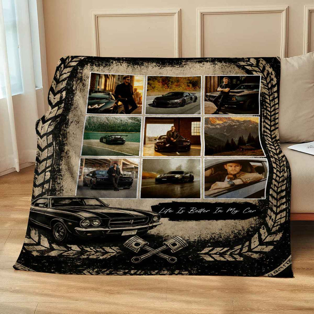 Personalized Car Blanket, Custom Car Photo Blanket, Car Lover Gift, Car Enthusiast Gift, Classic Car Gift, Auto Racing Gift, Custom Car Collage Blanket