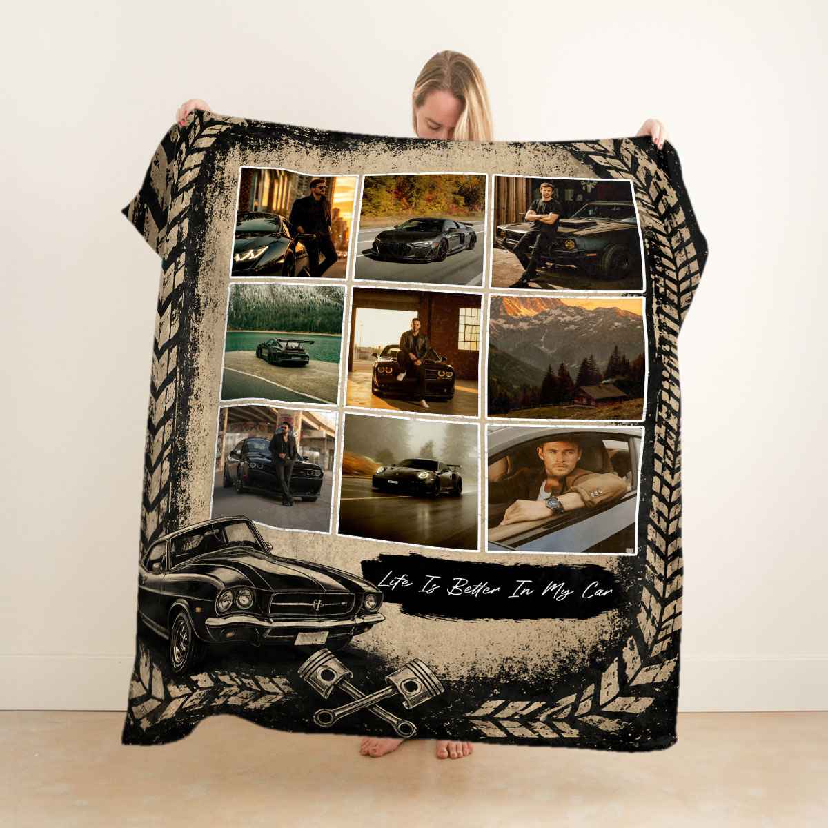 Personalized Car Blanket, Custom Car Photo Blanket, Car Lover Gift, Car Enthusiast Gift, Classic Car Gift, Auto Racing Gift, Custom Car Collage Blanket