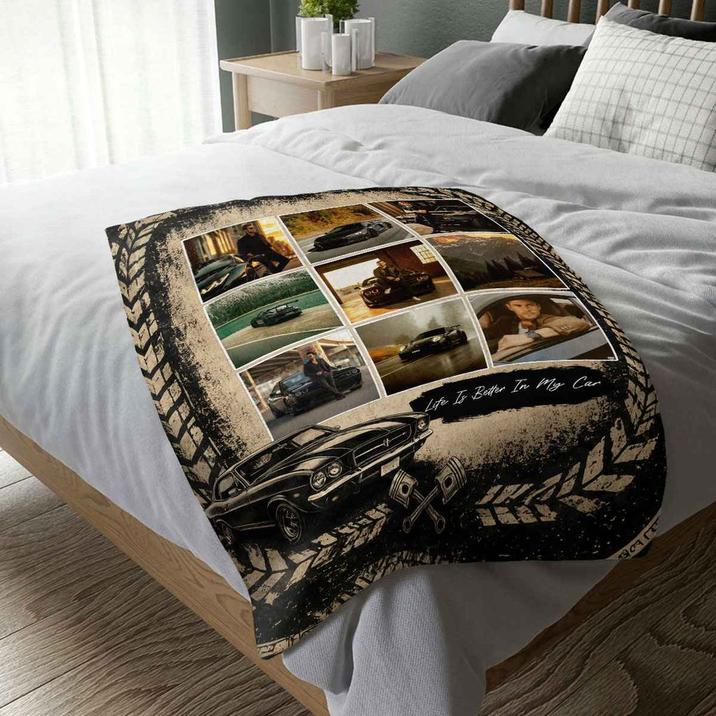 Personalized Car Blanket, Custom Car Photo Blanket, Car Lover Gift, Car Enthusiast Gift, Classic Car Gift, Auto Racing Gift, Custom Car Collage Blanket