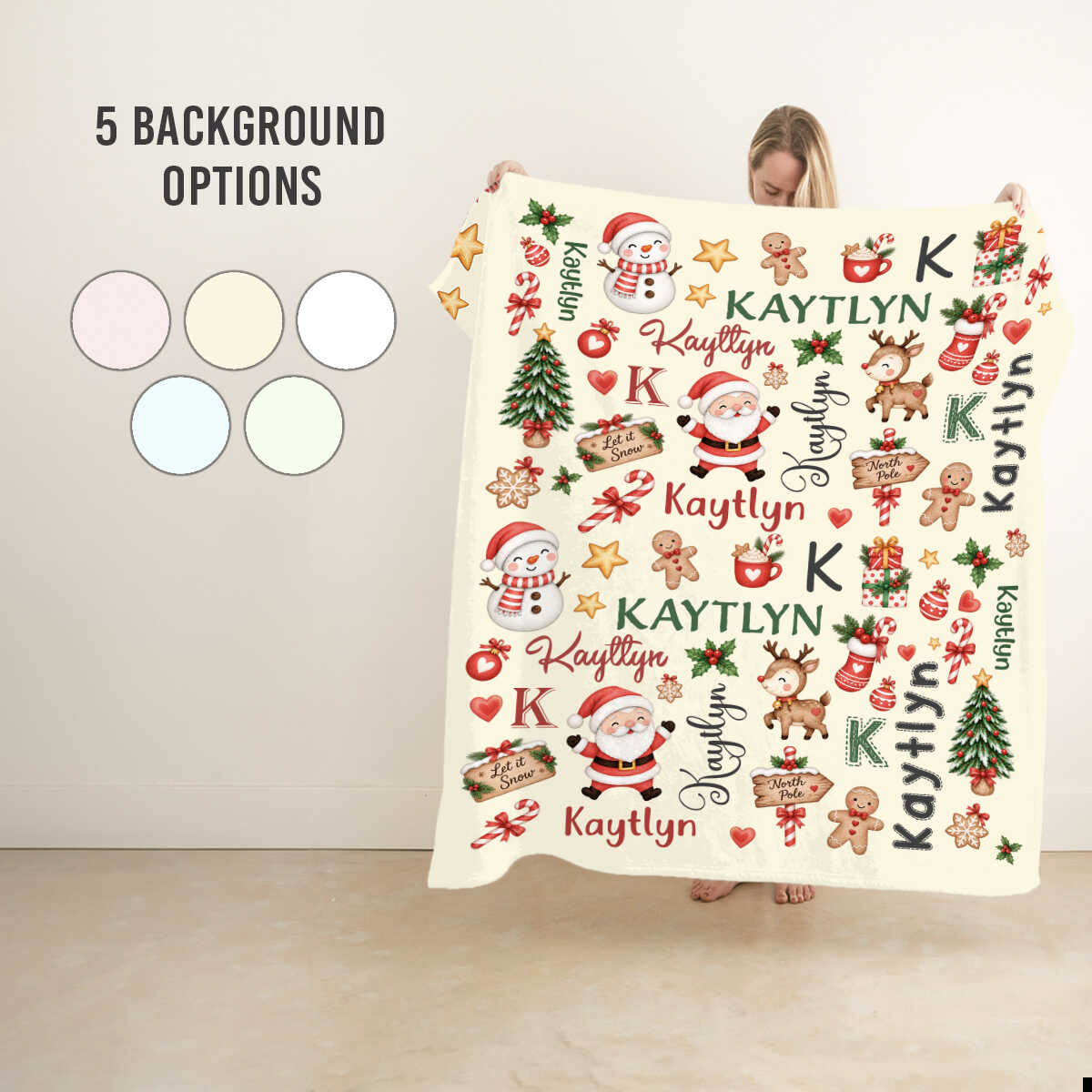 Personalized Christmas Baby Name Blanket, Santa Reindeer Snowman Blanket, Toddler Kids Christmas Blanket, Christmas Swaddle Blanket
