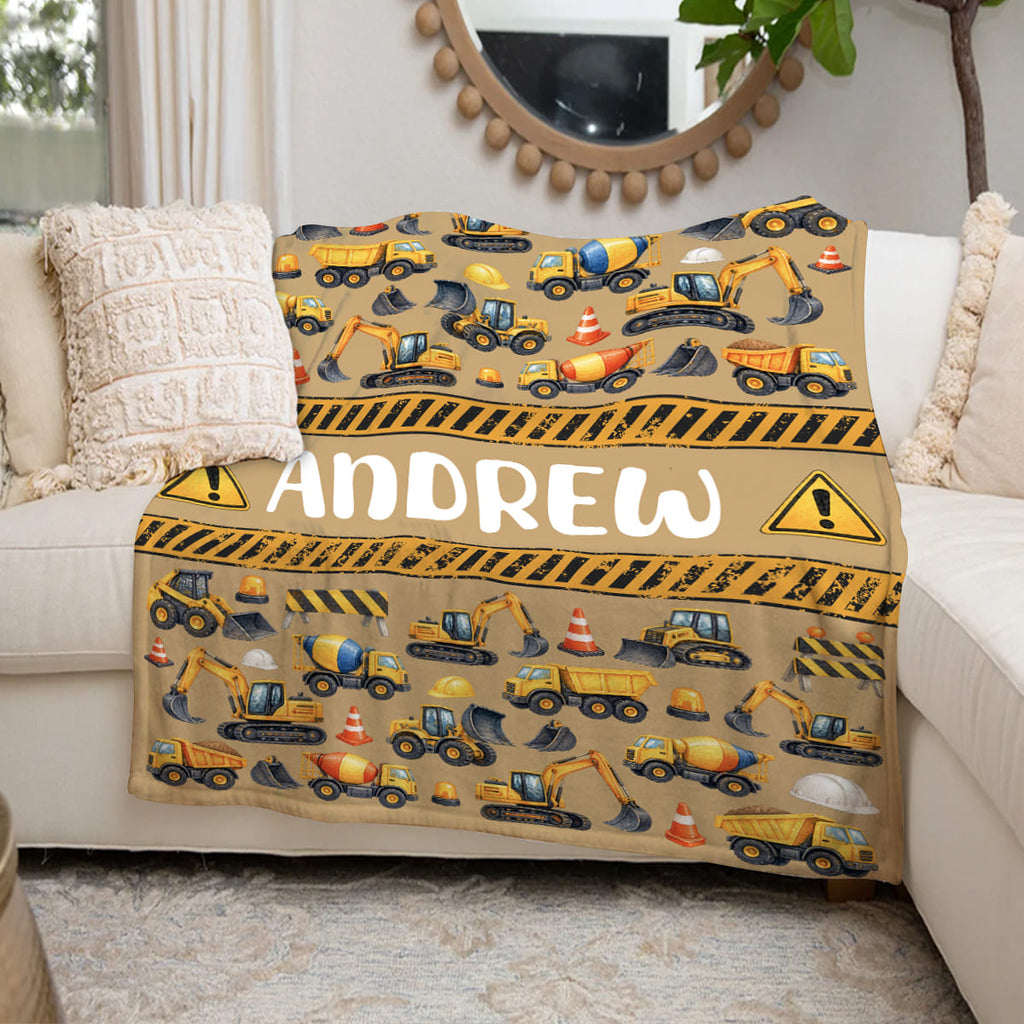 Personalized Construction Blanket for Boys, Custom Name Truck Blanket, Excavator Blanket, Dump Truck Gift, Construction Birthday Gift