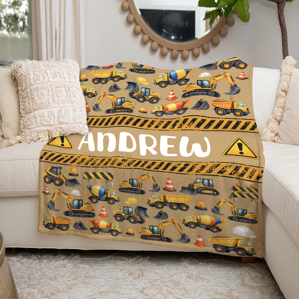 Personalized Construction Blanket for Boys, Custom Name Truck Blanket, Excavator Blanket, Dump Truck Gift, Construction Birthday Gift