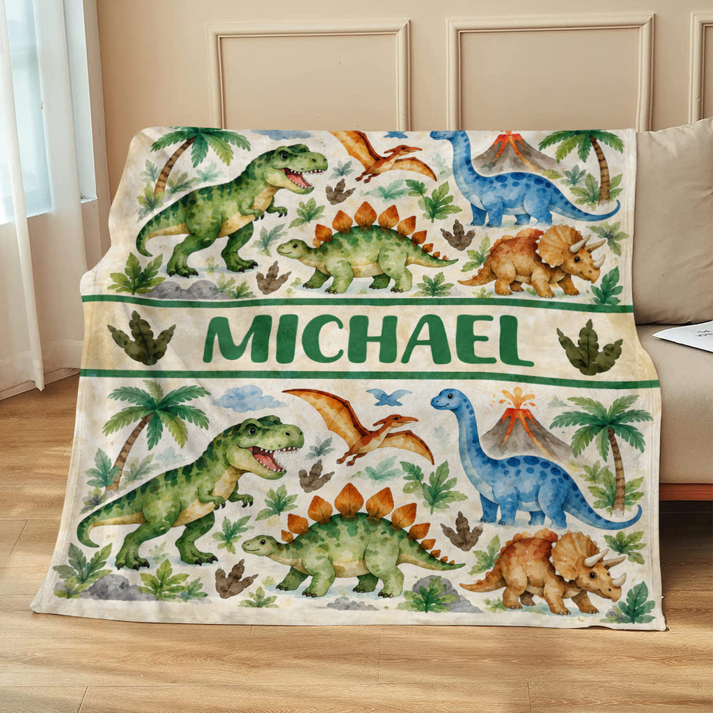 Personalized Dinosaur Blanket, Custom Dino Throw Blanket, Dinosaur Lover Gift, T Rex Triceratops Stegosaurus Blanket, Kids Gift