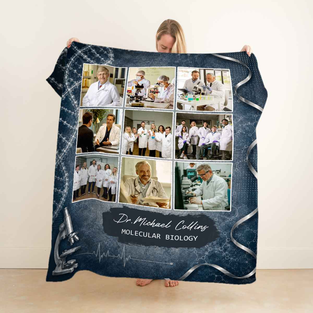 Personalized Doctor DNA Blanket, Molecular Biology Gift, Custom Doctor Photo Blanket, DNA Research Gift, Biologist Gift, Laboratory Gift