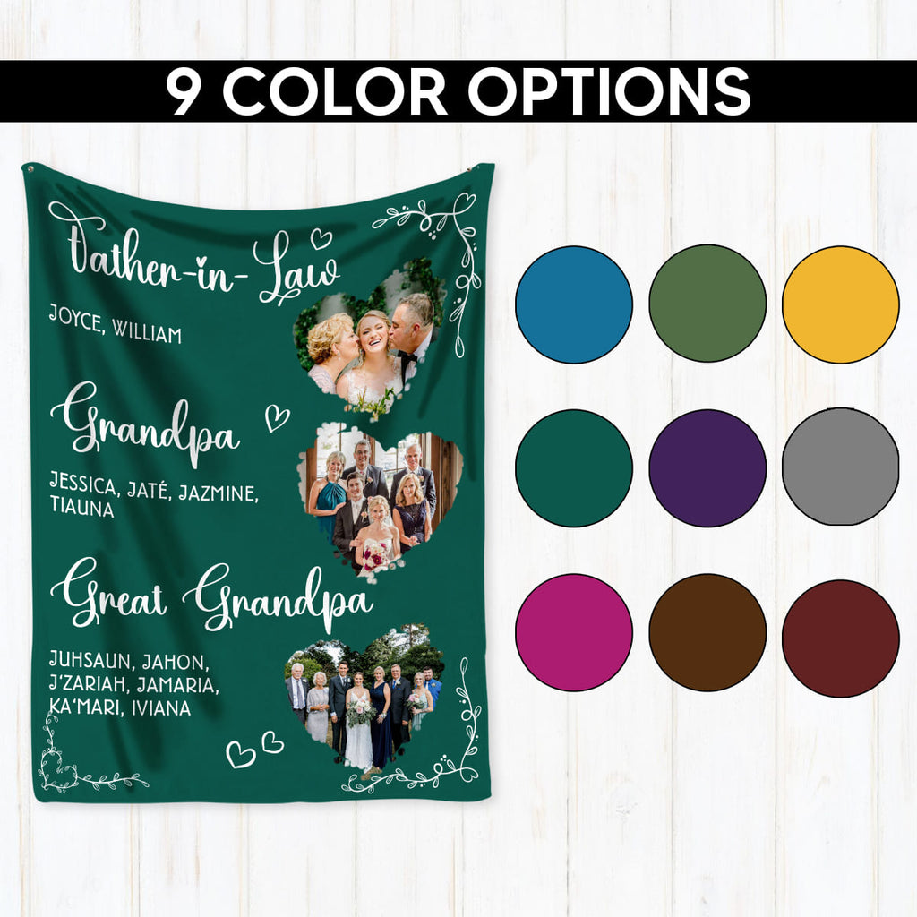 Personalized Father in Law Blanket, Custom Family Photo Blanket, Father-in-Law Gift with Family Names, Grandpa Gift, Family Keepsake Blanket