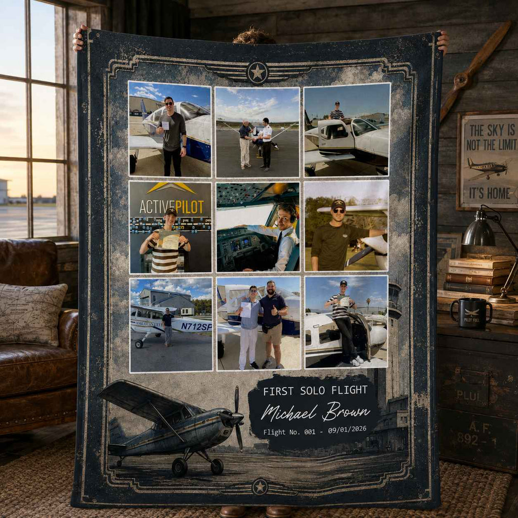 Personalized First Solo Flight Blanket, Custom Pilot Photo Blanket, Student Pilot Gift, First Solo Flight Keepsake, Aviation Gift, Flight Training Gift