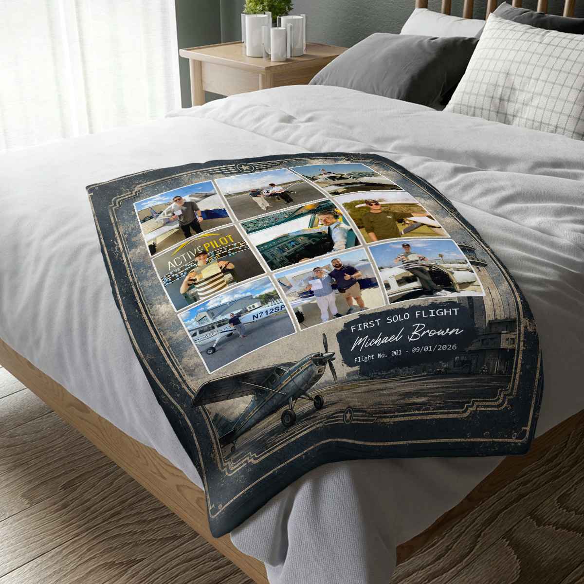Personalized First Solo Flight Blanket, Custom Pilot Photo Blanket, Student Pilot Gift, First Solo Flight Keepsake, Aviation Gift, Flight Training Gift