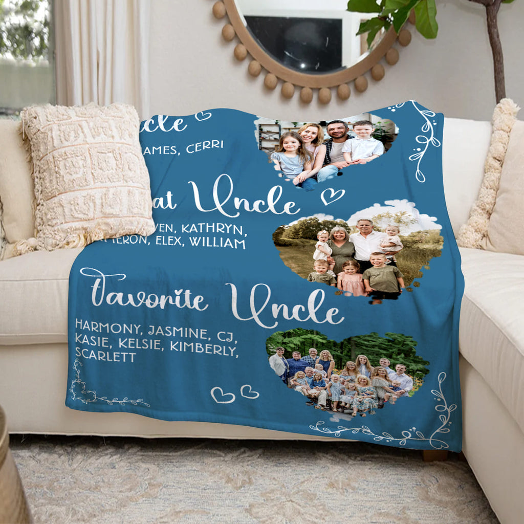 Personalized Great Uncle Blanket, Custom Family Photo Gift, Uncle Gift, Favorite Uncle Gift, Uncle Birthday Gift