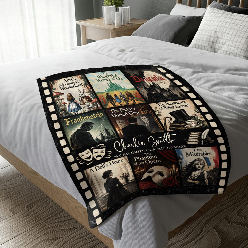 Personalized Musical Theater Blanket, Custom Name Theater Blanket, Famous Plays & Musicals Gift, Broadway Lover Gift