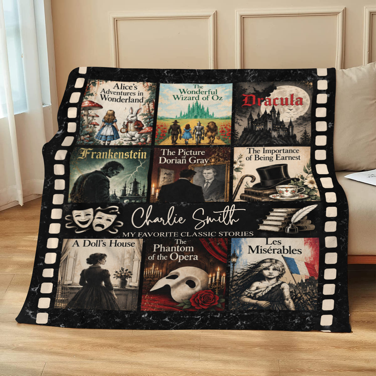 Personalized Musical Theater Blanket, Custom Name Theater Blanket, Famous Plays & Musicals Gift, Broadway Lover Gift