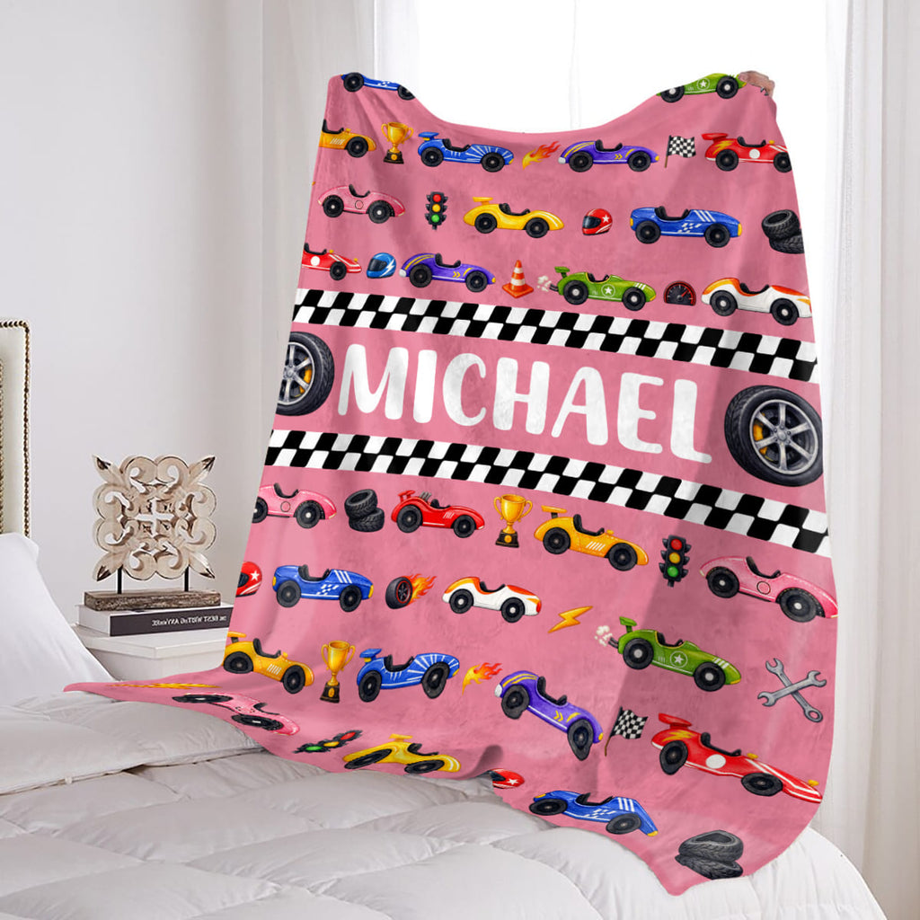 Personalized Race Car Blanket, Custom Name Car Blanket for Boys, Racing Blanket, Cars Gift for Kids, Birthday Gift for Boy
