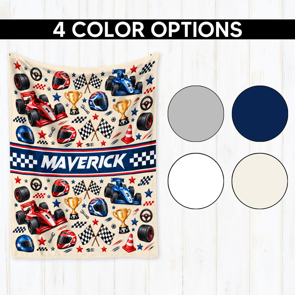 Personalized Race Car Blanket for Boys, Custom Name Racing Blanket, Race Car Gift for Kids, Little Racer Gift, Birthday Gift for Boy