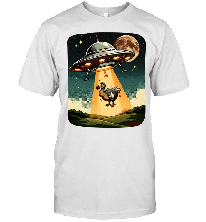 Dodo Bird abducted by UFO space spaceship night sky extraterrestrial light Shirt