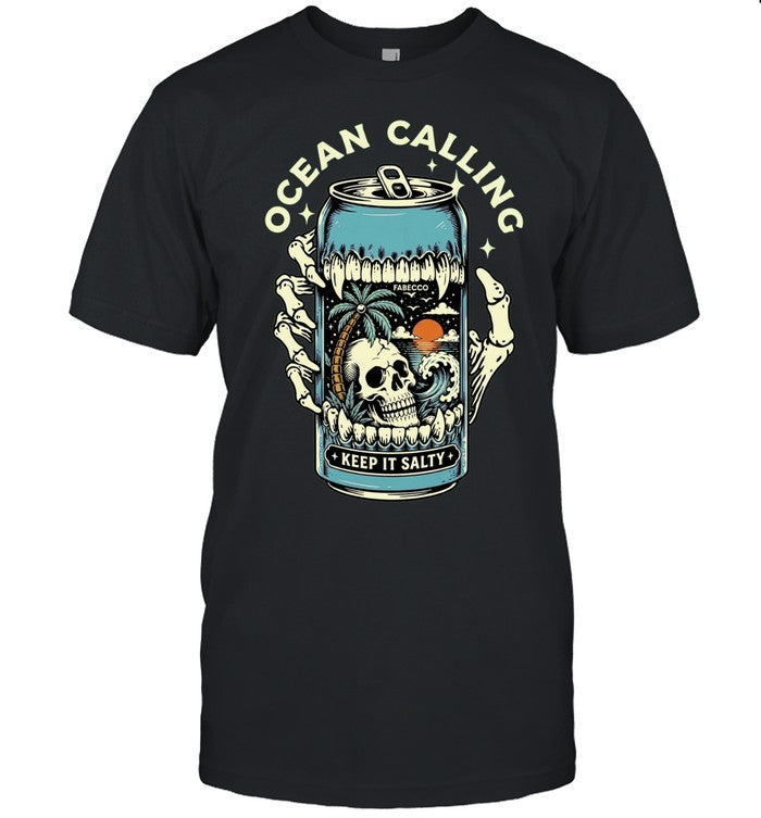Ocean Calling Keep It Salty Skull Palm Tree Shirt