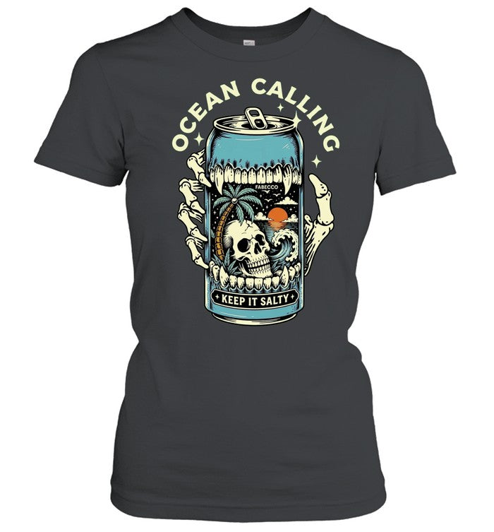 Ocean Calling Keep It Salty Skull Palm Tree Shirt