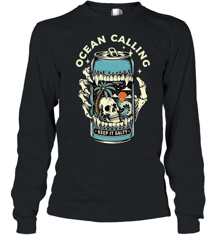 Ocean Calling Keep It Salty Skull Palm Tree Shirt