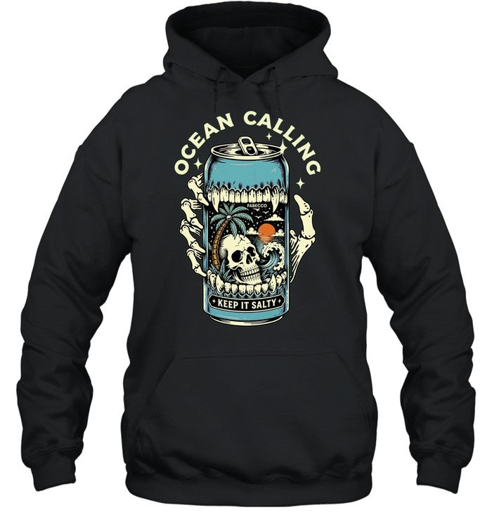 Ocean Calling Keep It Salty Skull Palm Tree Shirt