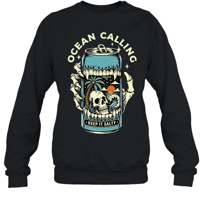 Ocean Calling Keep It Salty Skull Palm Tree Shirt