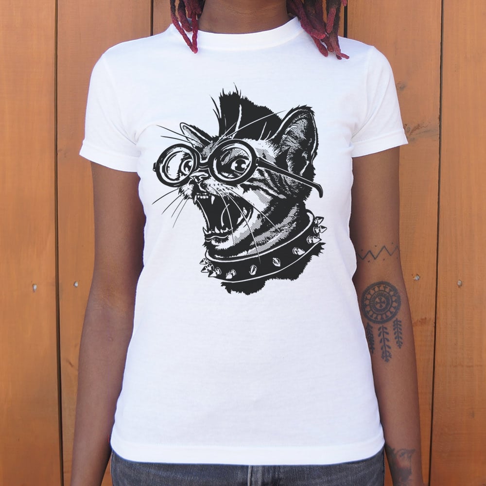 Punk Cat with Spiked Collar and Glasses