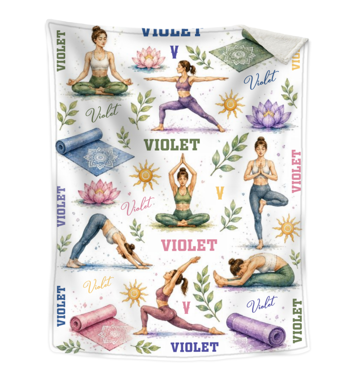 Personalized Yoga Blanket, Custom Yoga Lover Gift, Cute Yoga Poses Fleece Blanket, Meditation Gift for Her, Yogi Instructor Present