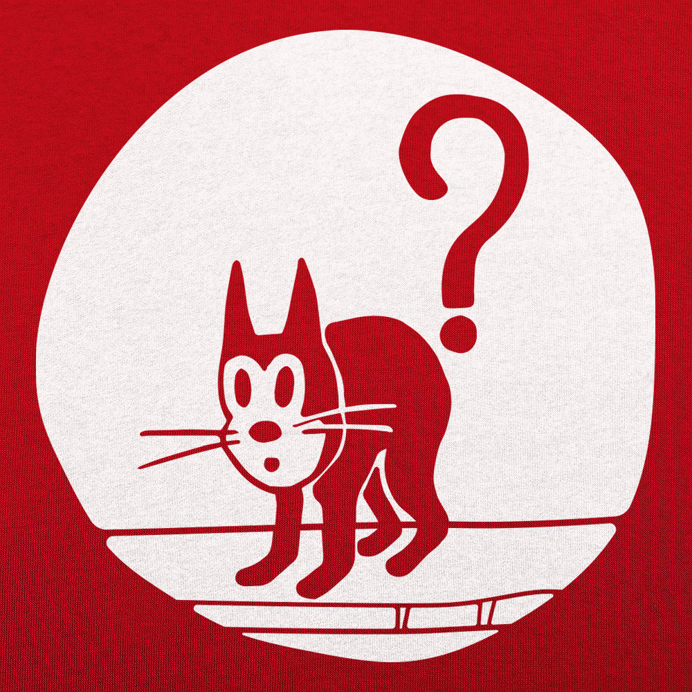 Question Cat Arched Black Kitty Under a Question Mark