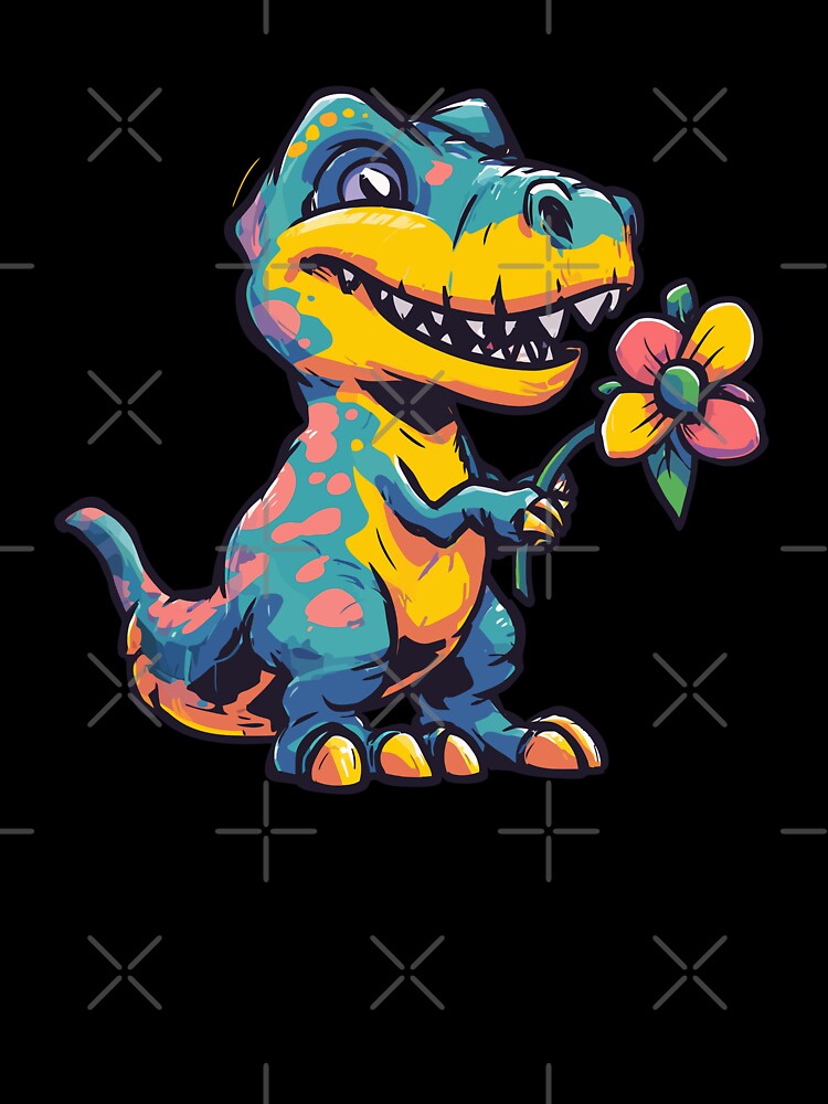 Cute Colorful Dinosaur Holding a Flower – Adorable Dino Art for Kids & Dino Lovers by DConcept