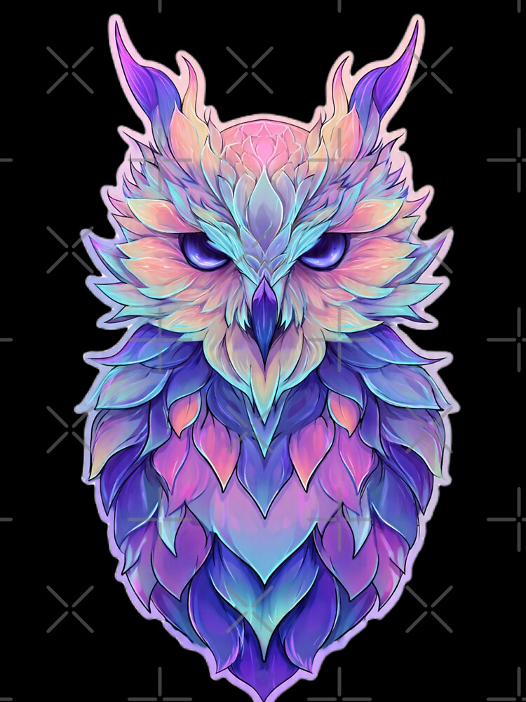 Vibrant Psychedelic Owl Head with Colorful Feathers by DailySparks