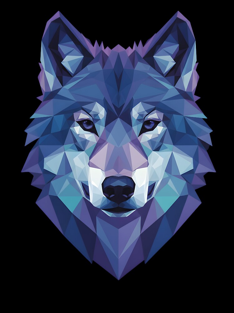 Geometric Wolf Low Poly Art Blue Purple Wolf Head Modern Animal Design by Jt41