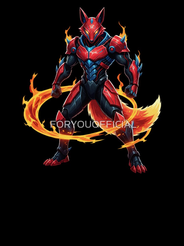 Flame Cyber Fox Warrior – Futuristic Fire Mecha Animal Art by FORYOUOFFICIAL