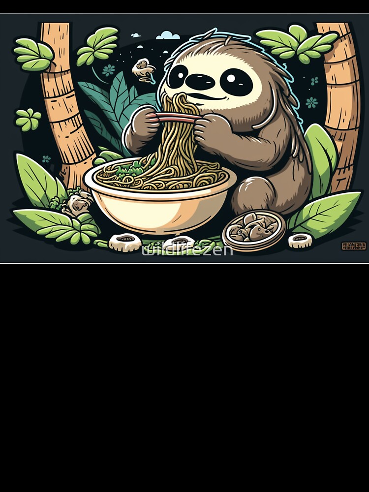 Sloth Eating Ramen Cute Kawaii Noodles by wildlifezen
