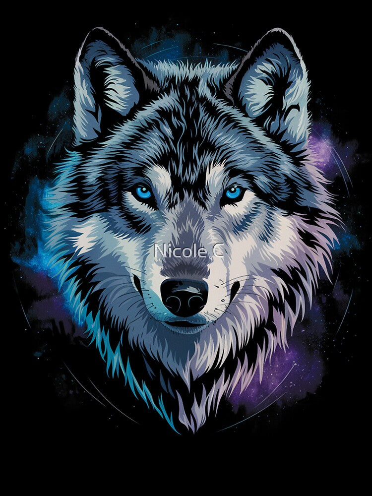 Mystical Cosmic Wolf – Fantasy Galaxy Wolf in Outer Space by Nicole Creates