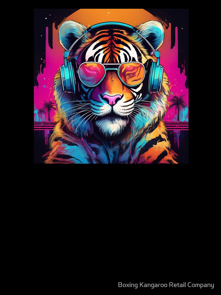 Tiger in Headphones and Shades Synthwave by Boxing Kangaroo Retail Company