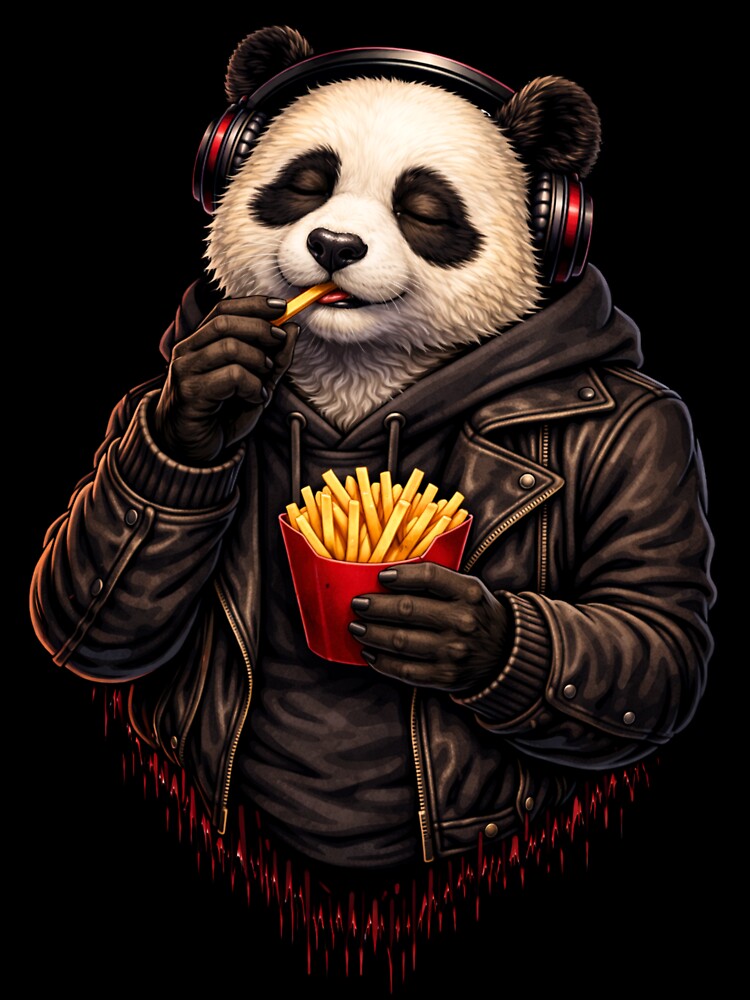Chill Panda Eating Fries – Lo-Fi Streetwear Animal Illustration by ColorSplash123