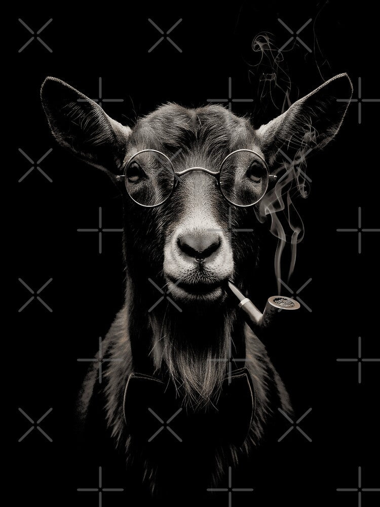 Hipster Goat Round Glasses Smoking Dark Monochrome Portrait by IvayloUzunov