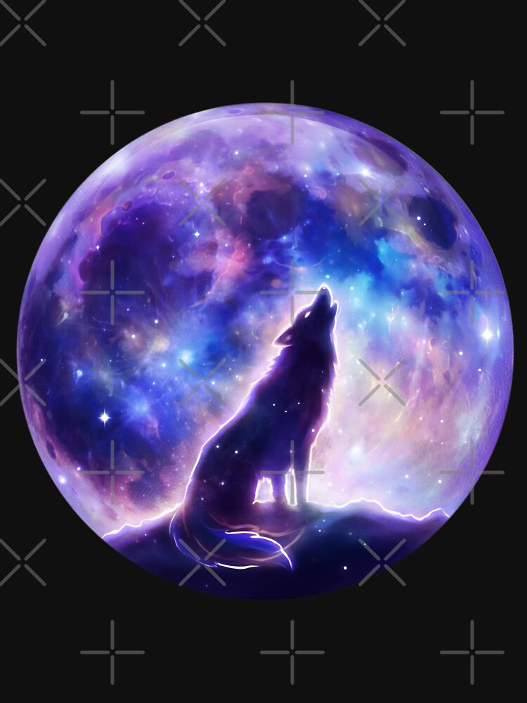 Cosmic Wolf Moon Galaxy Howling Wolf Celestial Art by Crystal Moon