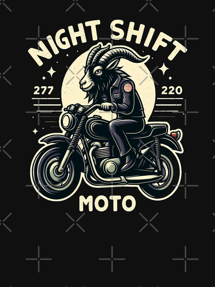 Night Shift Moto Goat - Retro Vintage Motorcycle Biker by Zoo-Moo