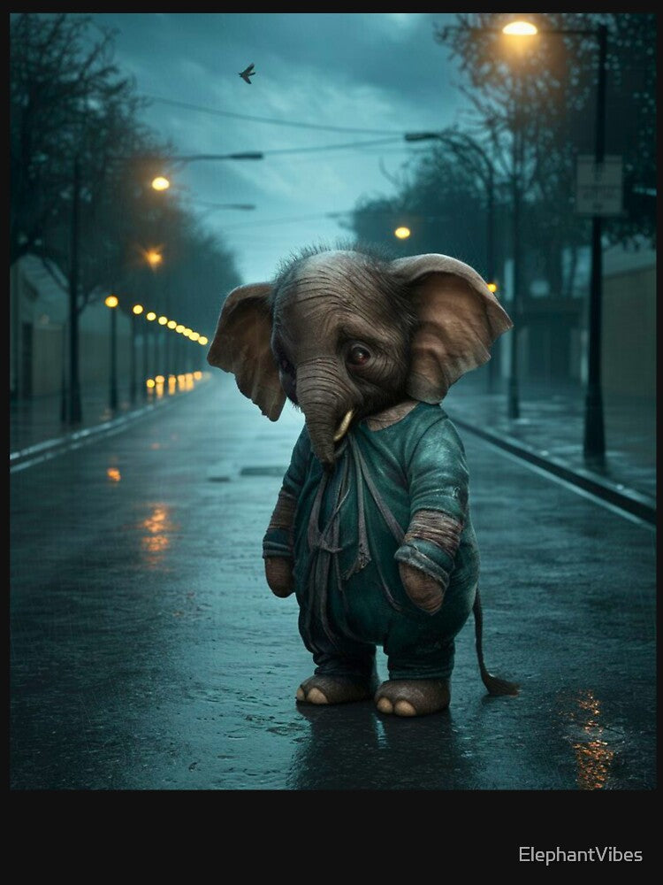 Elephant Portrait. sad elephant, raining street by ElephantVibes
