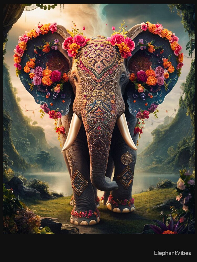 Elephant Portrait. floral elephant, whimsical elephant, colorful elephant by ElephantVibes