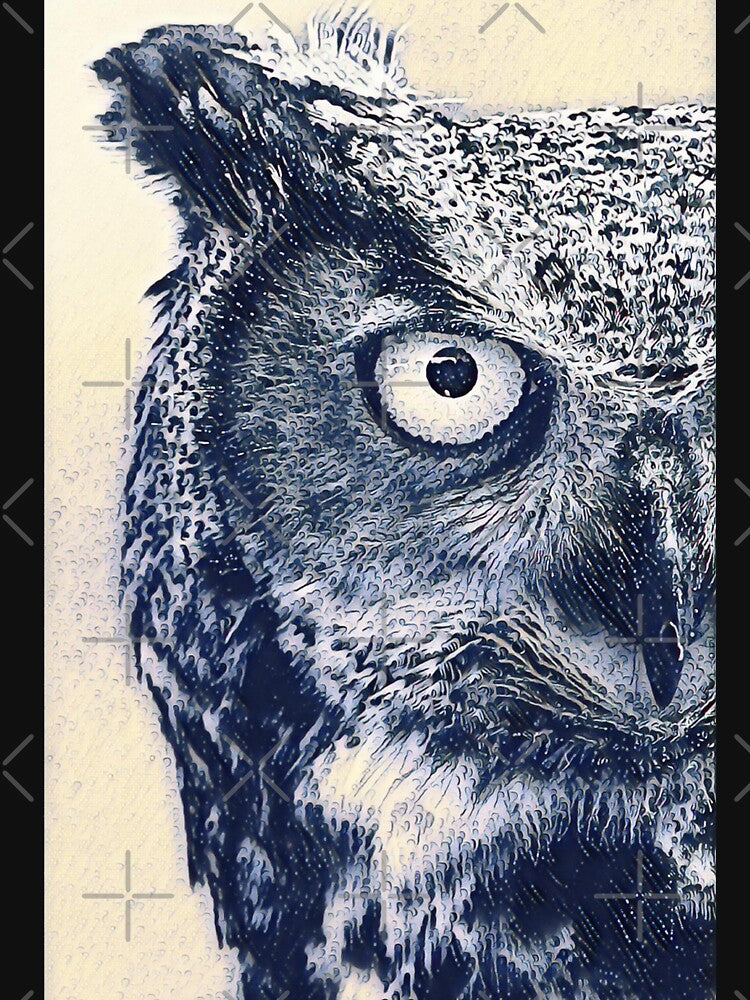 Ocean Waves Art Portrait Great Horned Owl Bird Face by TheWildFlix