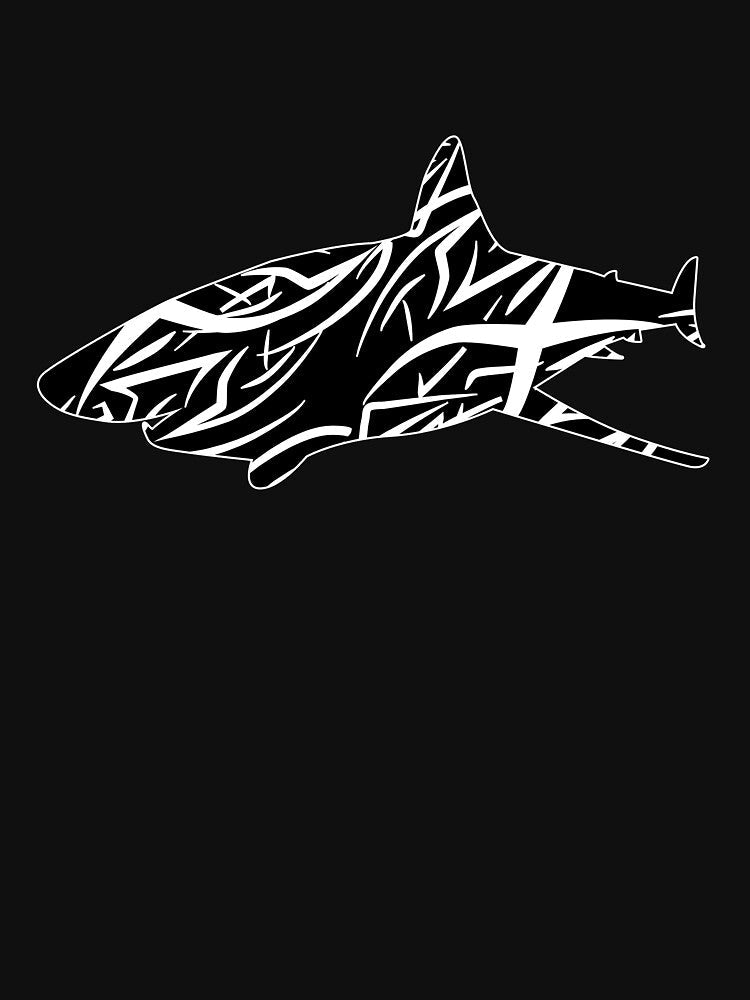 Shark with tribal texture silhouette in black and white by Livingcreative