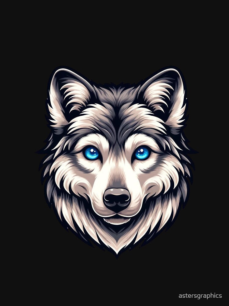 Blue Eyes Wolf Head – Realistic Wolf Portrait Aesthetic Animal Art by astersgraphics