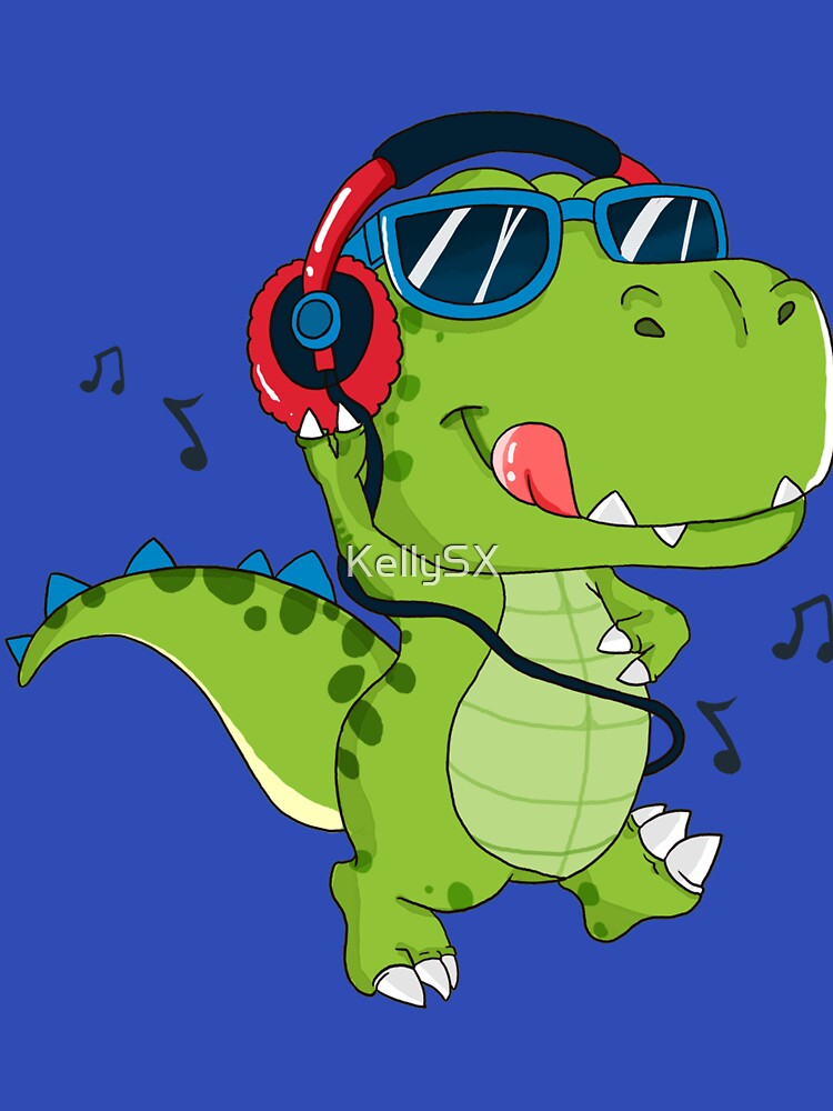 Dinosaur With Headphones Listening To Music by KellySX