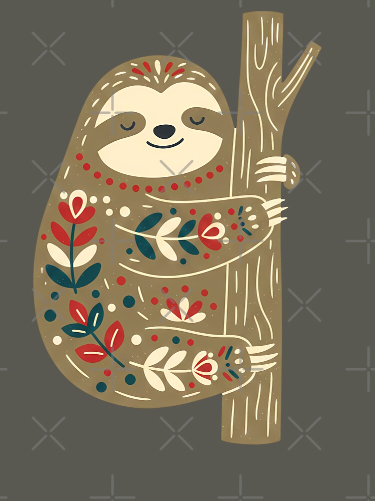 Tree‑Hugging Sloth & Motifs STICKER/MAGNET PACK – Scandinavian Folk Art by heidiannemorris © by FOLK ART FUSION by heidiannemorris