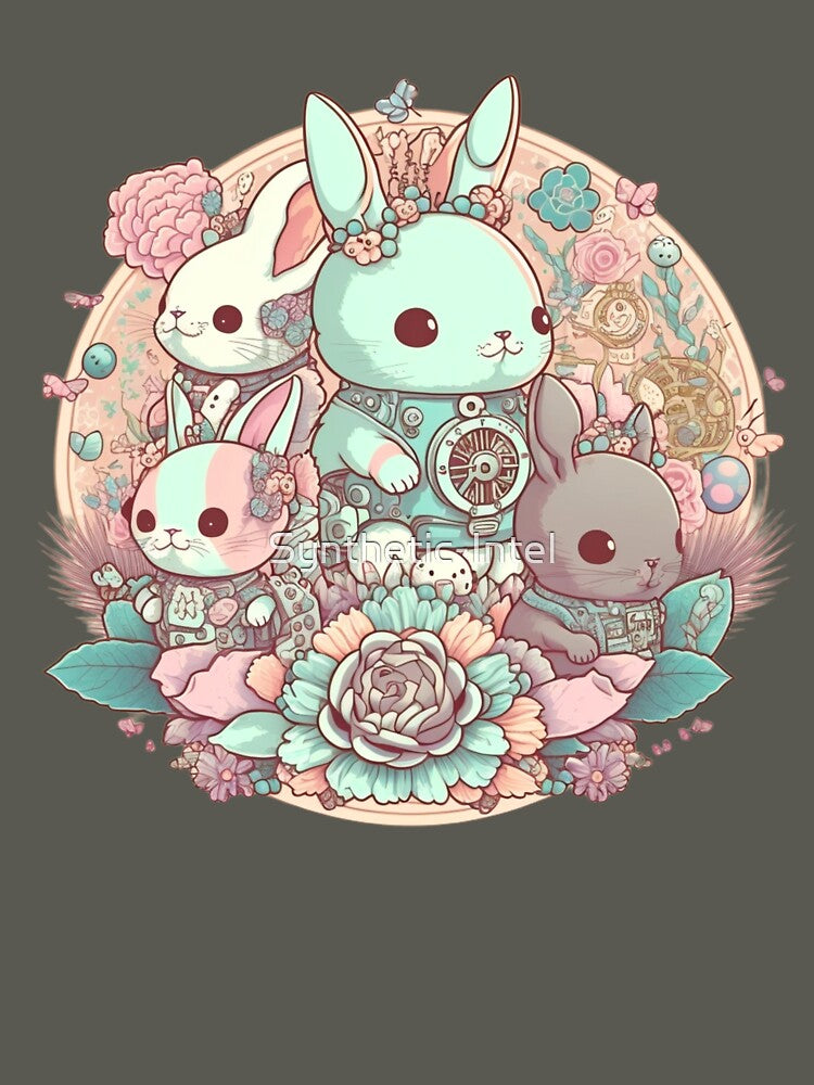 Cute Pastel Rabbits Pattern | Circle Rabbits and Flowers | Mechanical Rabbit | Easter Rabbits | Group of Rabbits | high resolution by Synthetic-Intel