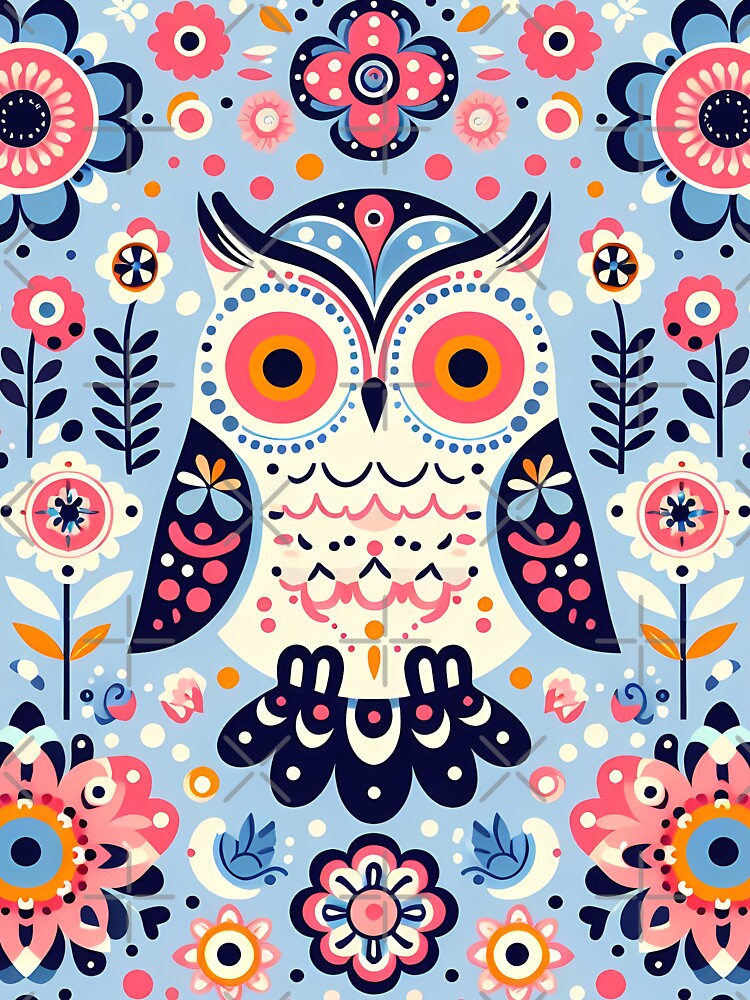 Whimsical Owl Folk Art Woodland Friend - Scandinavian Folk Art by heidiannemorris © by FOLK ART FUSION by heidiannemorris