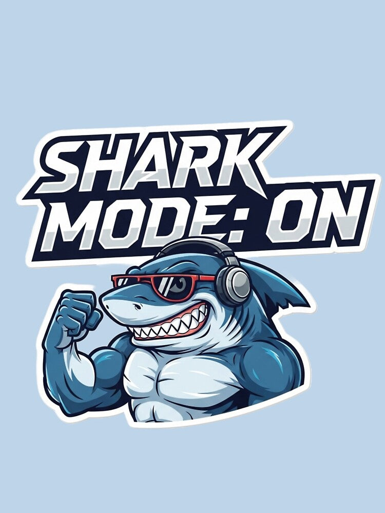 Shark Mode: ON – Cool Muscular Shark with Headphones Funny Gym Ocean Design by AquaPawsStudio